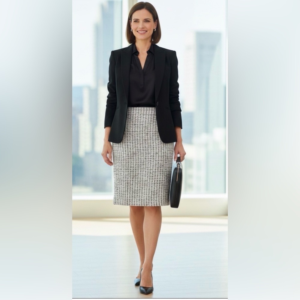 Karl Lagerfeld Monochrome Tweed Pencil Skirt NWT